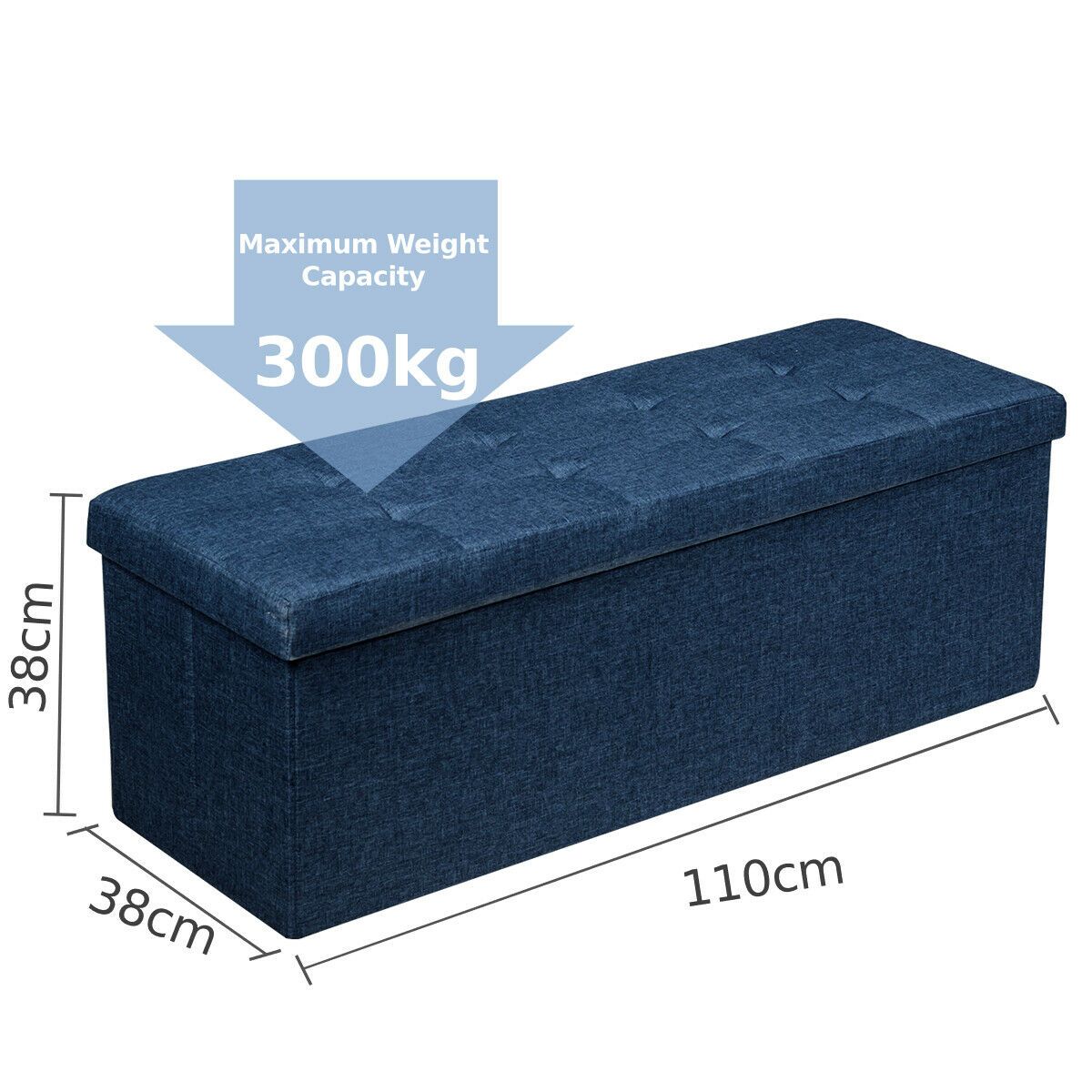 Folding Storage Ottoman Bench with Lid for Hallway or Bedroom - Navy